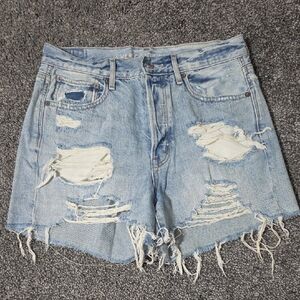 American Eagle Outfitters Distressed 90s Boyfrien Light Blue Denim Cutoff Shorts